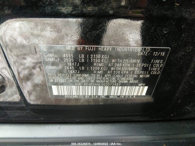 Subaru Outback 2016 4S4BSANC0G3272497 Image 10
