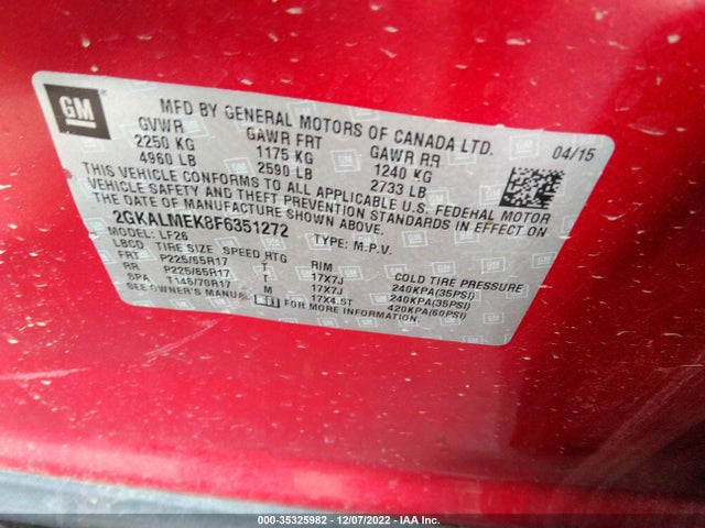 GMC Terrain Sle 2015 2GKALMEK8F6351272 Image 9