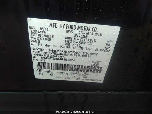 2018 Ford Explorer, VIN: 1FM5K7D8XJGB87874