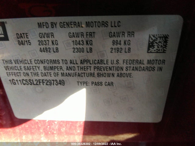 Chevrolet MALIBU LT 2015 1G11C5SL2FF297349 Image 9