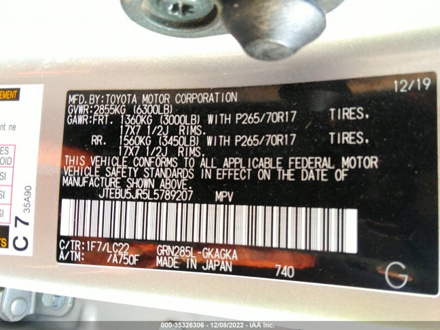 2020 Toyota 4Runner, VIN: JTEBU5JR5L5789207