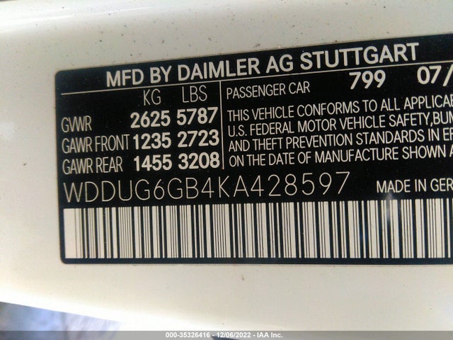 2019 Mercedes-Benz S-Class, VIN: WDDUG6GB4KA428597