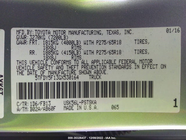 2016 Toyota Tundra, VIN: 5TFDY5F13GX530164