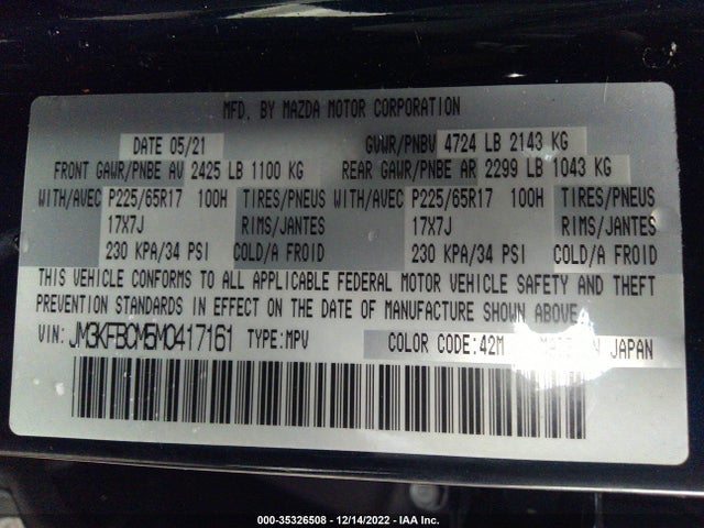 2021 Mazda CX-5, VIN: JM3KFBCM5M0417161