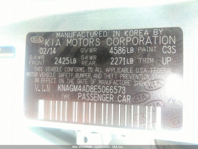 KNAGM4AD8E5066573 KIA Optima Hybrid Lx