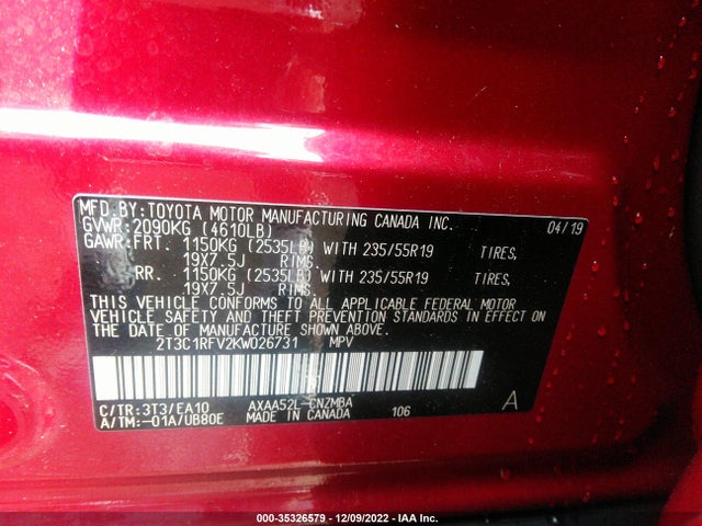2019 Toyota RAV4, VIN: 2T3C1RFV2KW026731