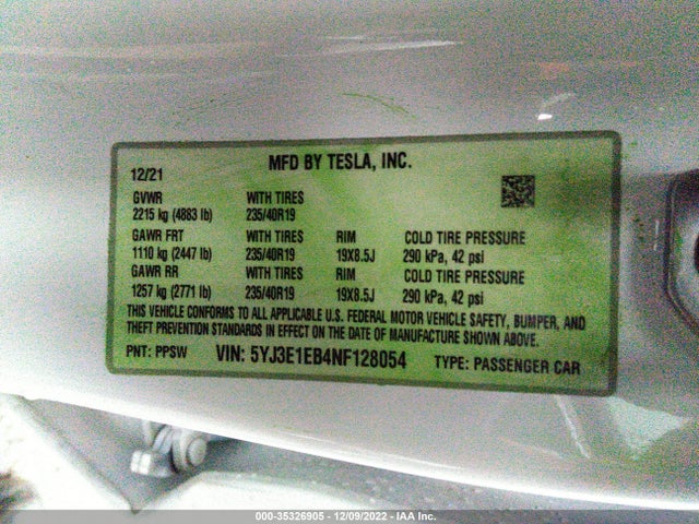 Tesla MODEL 3 2022 5YJ3E1EB4NF128054 Image 10
