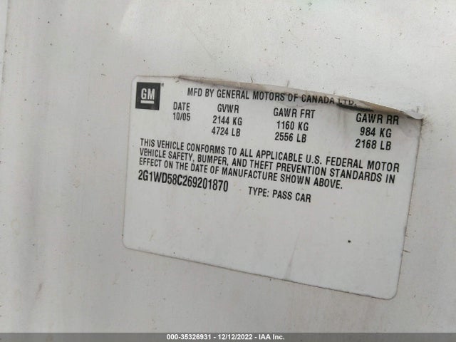 2006 CHEVROLET IMPALA  SS VIN: 2G1WD58C269201870