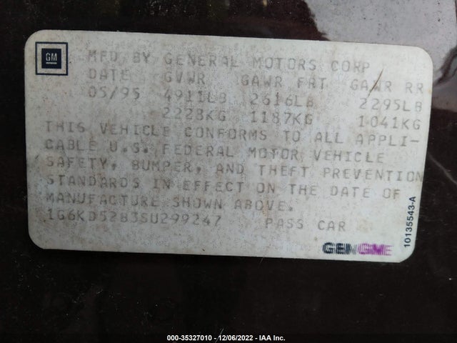 Cadillac Deville 1995 1G6KD52B3SU299247 Image 10