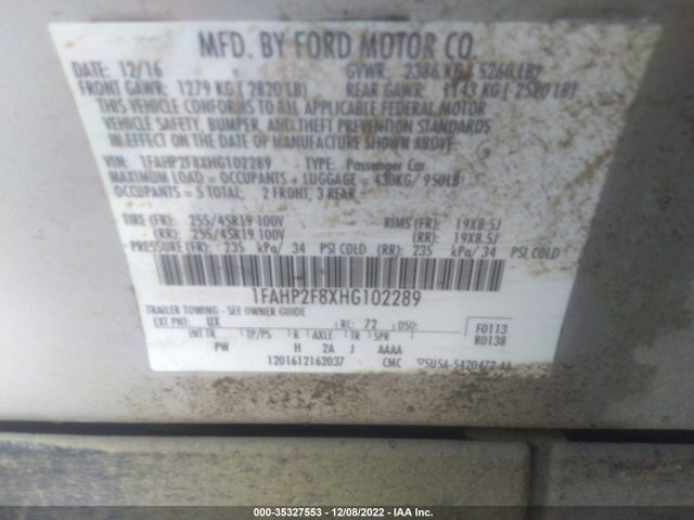 2017 Ford Taurus, VIN: 1FAHP2F8XHG102289