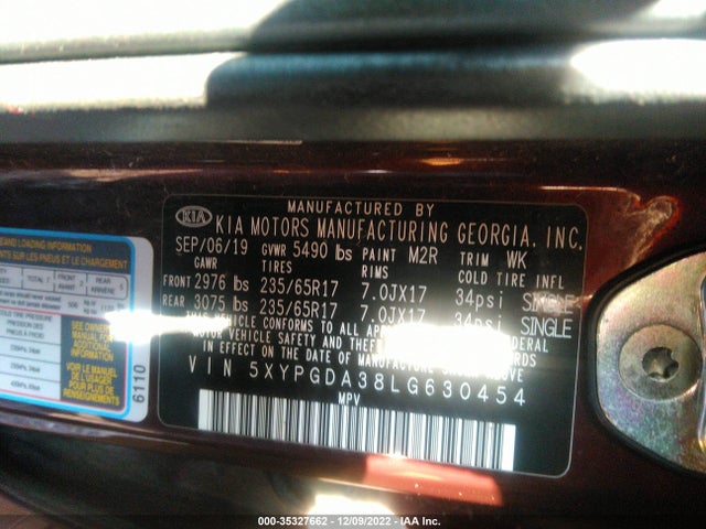 2020 Kia Sorento, VIN: 5XYPGDA38LG630454