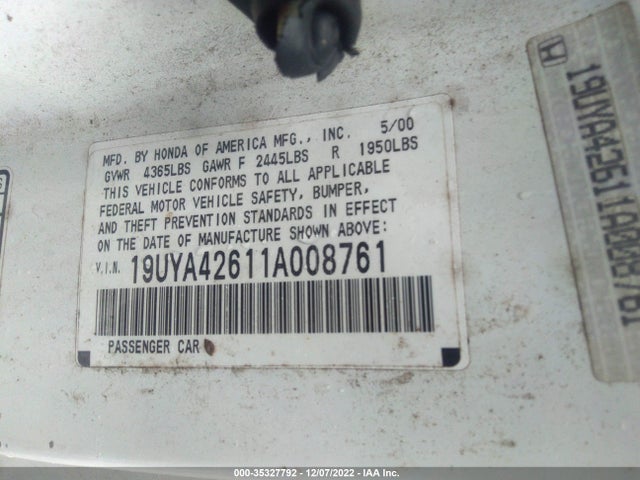 2001 ACURA CL TYPE S VIN: 19UYA42611A008761