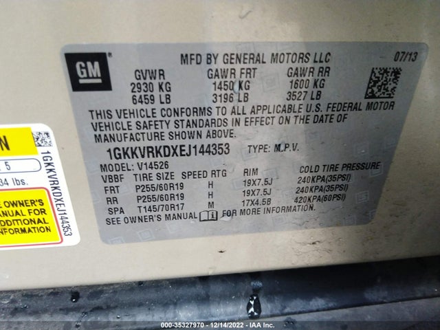 GMC ACADIA SLT 2014 1GKKVRKDXEJ144353 Image 9