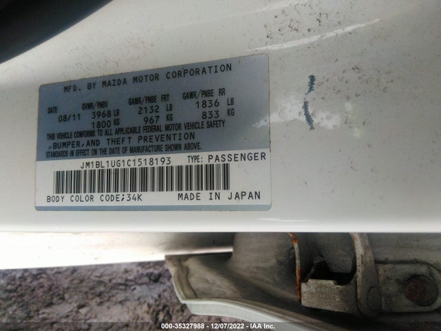 2012 MAZDA MAZDA3 I SPORT VIN: JM1BL1UG1C1518193