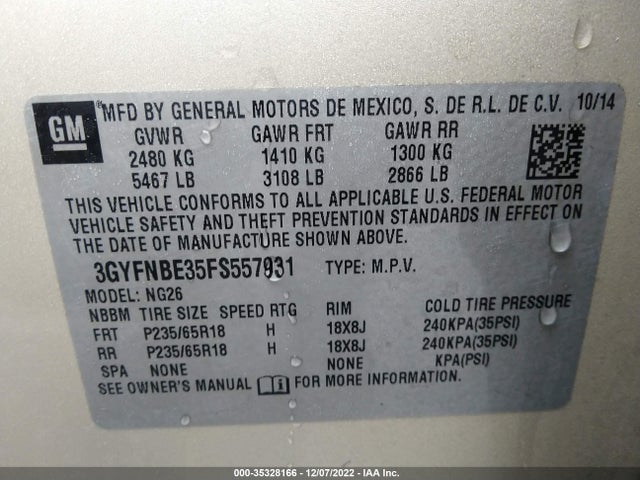 2015 Cadillac SRX, VIN: 3GYFNBE35FS557931