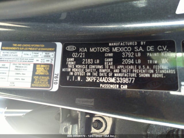 2021 Kia Forte, VIN: 3KPF24AD3ME339877