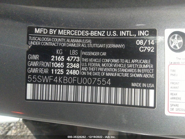 2015 Mercedes-Benz C-Class, VIN: 55SWF4KB0FU007554
