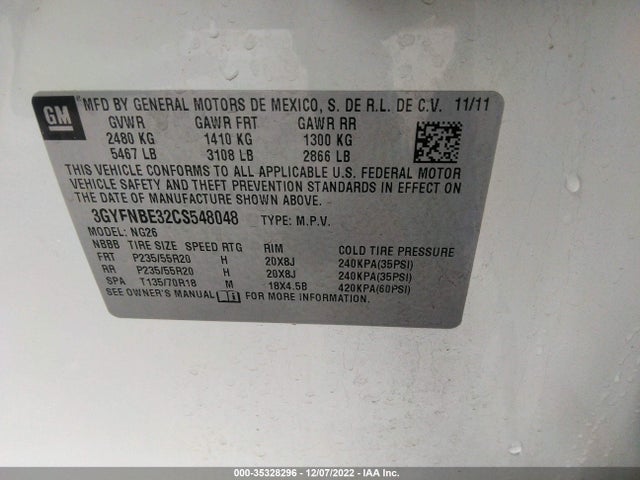 Cadillac Srx Performance Collection 2012 3GYFNBE32CS548048 Image 9