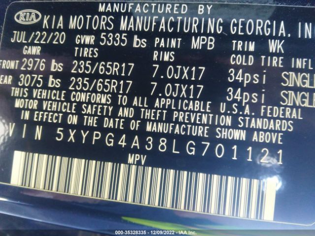 5XYPG4A38LG701121 KIA SORENTO LX