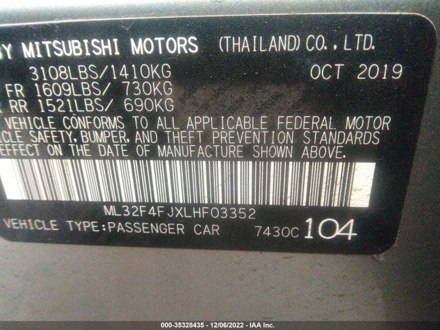 ML32F4FJXLHF03352 Mitsubishi Mirage G4 Se/le