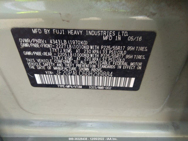 2016 Subaru Crosstrek, VIN: JF2GPALC6GH299884