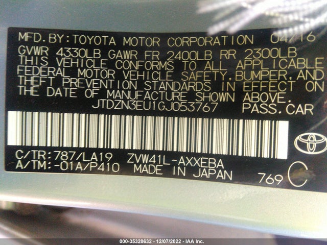 2016 Toyota Prius, VIN: JTDZN3EU1GJ053767