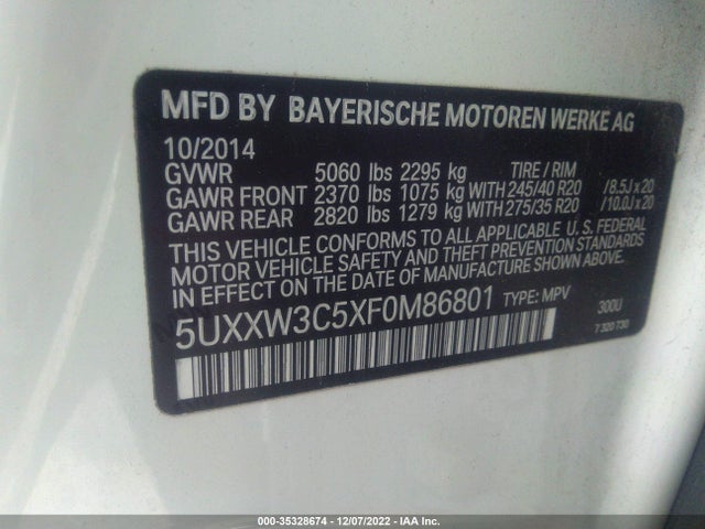 2015 BMW X4, VIN: 5UXXW3C5XF0M86801