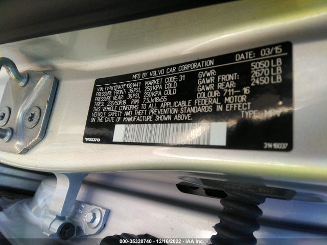 2015 Volvo V60, VIN: YV4612HKXF1001441