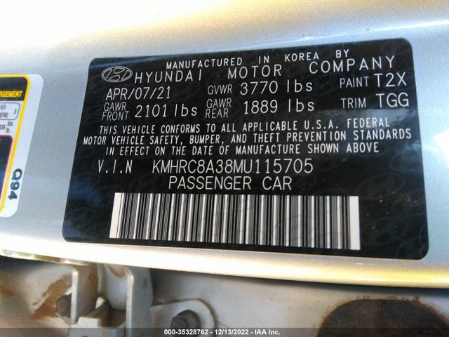 2021 HYUNDAI VENUE SEL VIN: KMHRC8A38MU115705