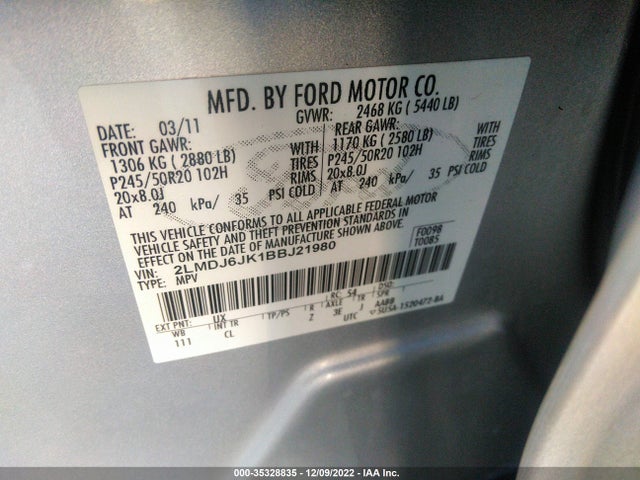 Lincoln MKX 2011 2LMDJ6JK1BBJ21980 Image 10