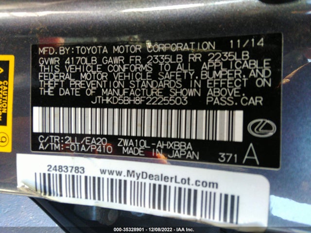 Lexus Ct 200h Hybrid 2015 JTHKD5BH8F2225503 Image 9