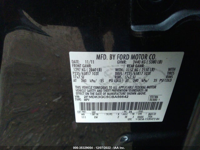 2012 FORD EDGE SE VIN: 2FMDK3GC5CBA56642