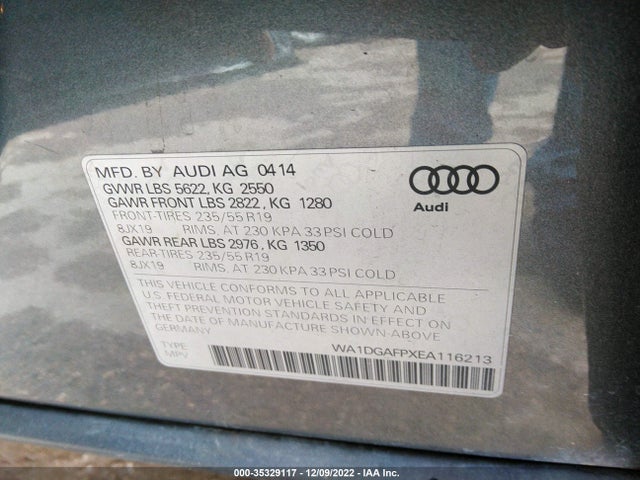 2014 AUDI Q5 PREMIUM PLUS VIN: WA1DGAFPXEA116213