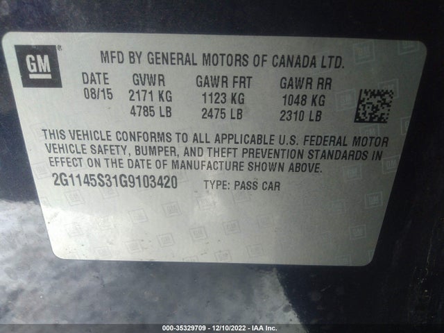2016 Chevrolet Impala, VIN: 2G1145S31G9103420
