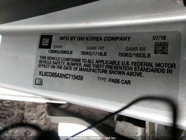 2017 Chevrolet Spark, VIN: KL8CD6SAXHC715459