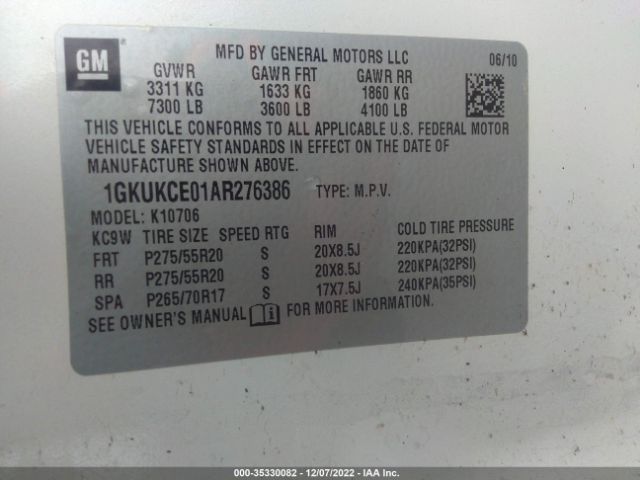 1GKUKCE01AR276386 GMC YUKON SLT