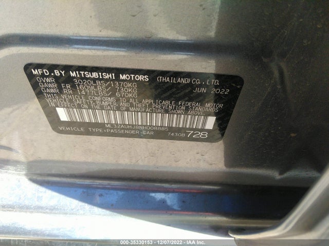 2022 Mitsubishi Mirage, VIN: ML32AUHJ8NH008885