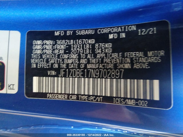 2022 Subaru BRZ, VIN: JF1ZDBE17N9702897