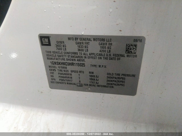 2017 Chevrolet Suburban, VIN: 1GNSKHKC9HR115025