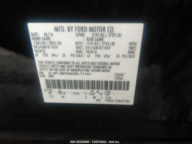 2LMTJ8KR4GBL71191 Lincoln Mkx Select