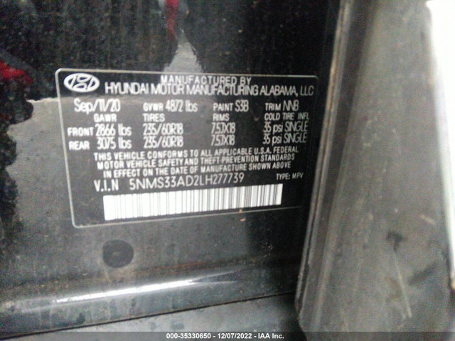 2020 Hyundai Santa Fe, VIN: 5NMS33AD2LH277739