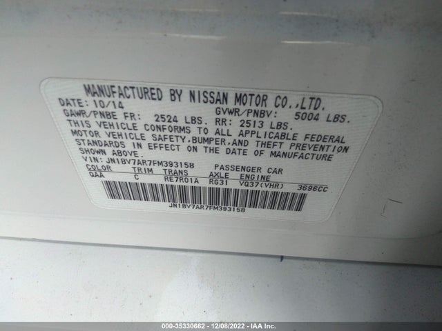2015 INFINITI Q50 PREMIUM VIN: JN1BV7AR7FM393158