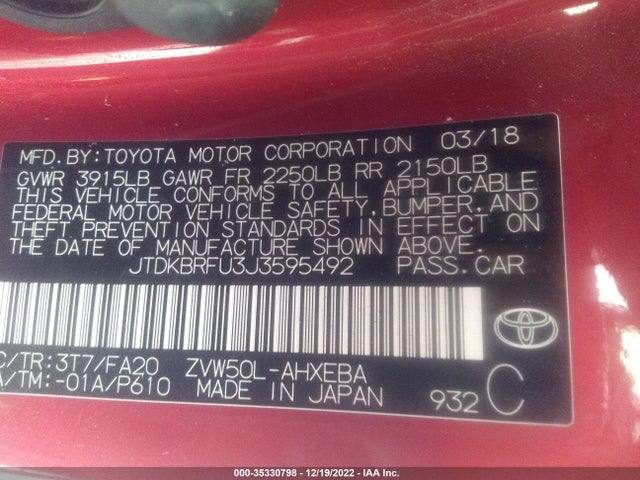 Toyota Prius Two/two Eco/three 2018 JTDKBRFU3J3595492 Image 10