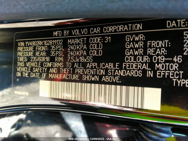 YV4902RK1G2811132 Volvo XC60