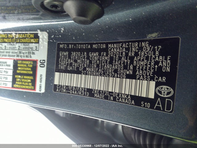 Aukcja sprzedaży 2018 Toyota Corolla L/le/xle/se/xse, vin: 2T1BURHE5JC978406, numer aukcji: 35330968