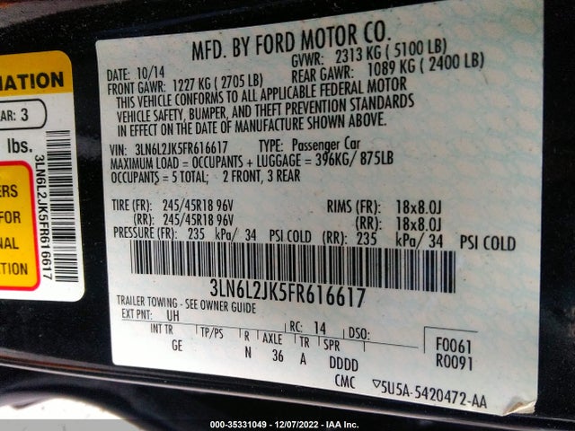 Lincoln MKZ 2015 3LN6L2JK5FR616617 Image 9