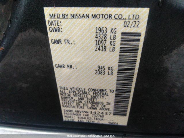 1N4BL4BV4NN342437 Nissan Altima 2.5 S