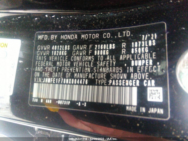 2022 HONDA CIVIC SEDAN EX VIN: JHMFE1F78NX004476