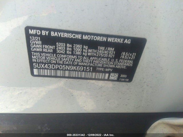 BMW X3 Sdrive30i 2022 аукцион фото