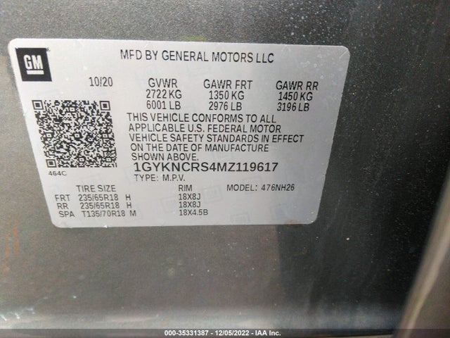 2021 Cadillac XT5, VIN: 1GYKNCRS4MZ119617